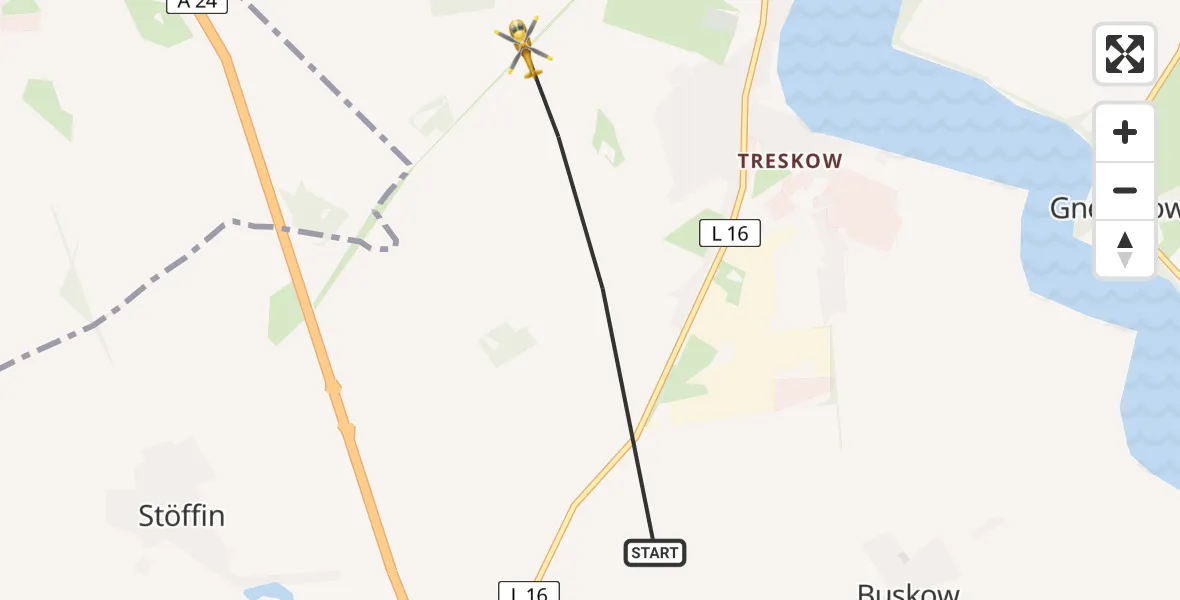 Flugroute Rettungshubschrauber Neuruppin - Neuruppin, 15 Juli 2026, 10:54