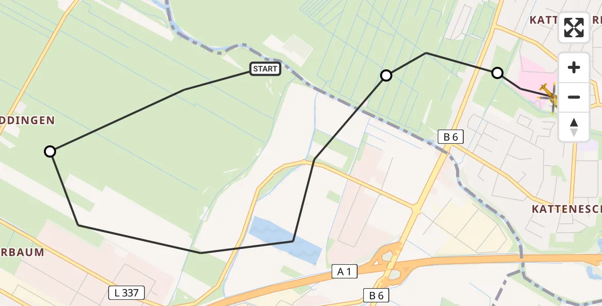 Flugroute Rettungshubschrauber Flughafen Bremen - ADAC Air Rescue Station Bremen Hubschrauberlandeplatz (Christoph 6), 15 Juli 2026, 10:54