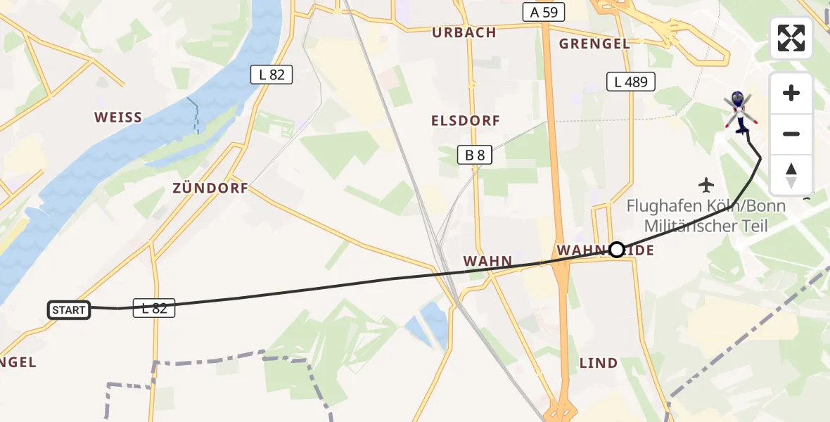 Flugroute Polizeihubschrauber Köln - Köln Bonn Flughafen, 15 Juli 2026, 11:14