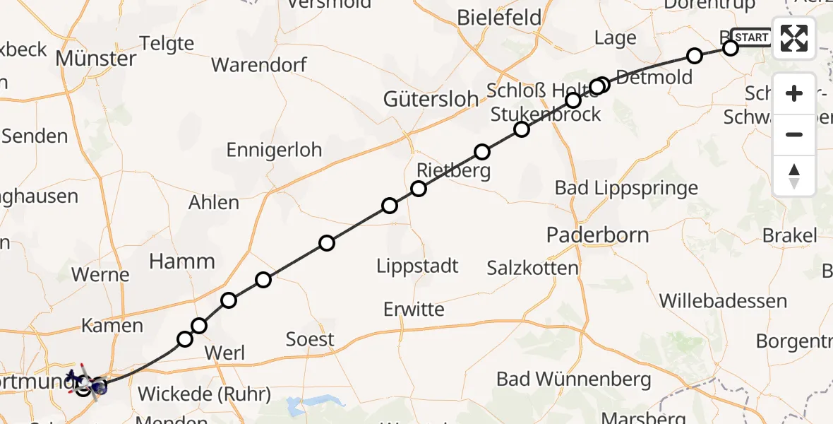 Flugroute Polizeihubschrauber Barntrup - Dortmund Flughafen, 15 Juli 2026, 11:21
