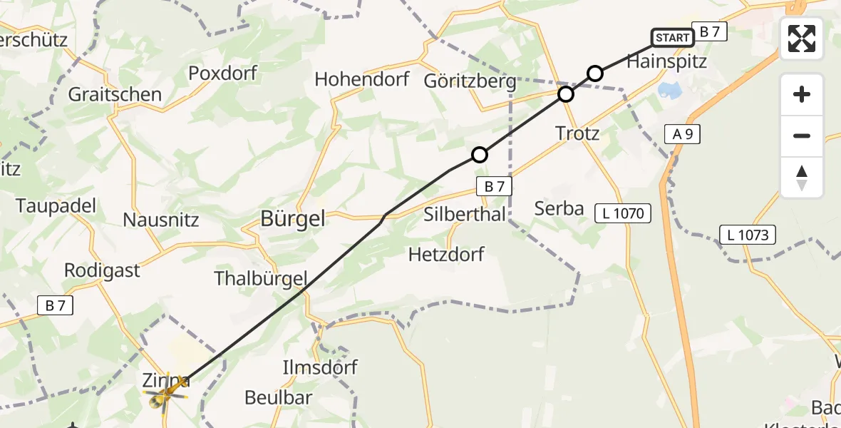 Flugroute Rettungshubschrauber Hainspitz - Schöngleina, 15 Juli 2026, 11:23
