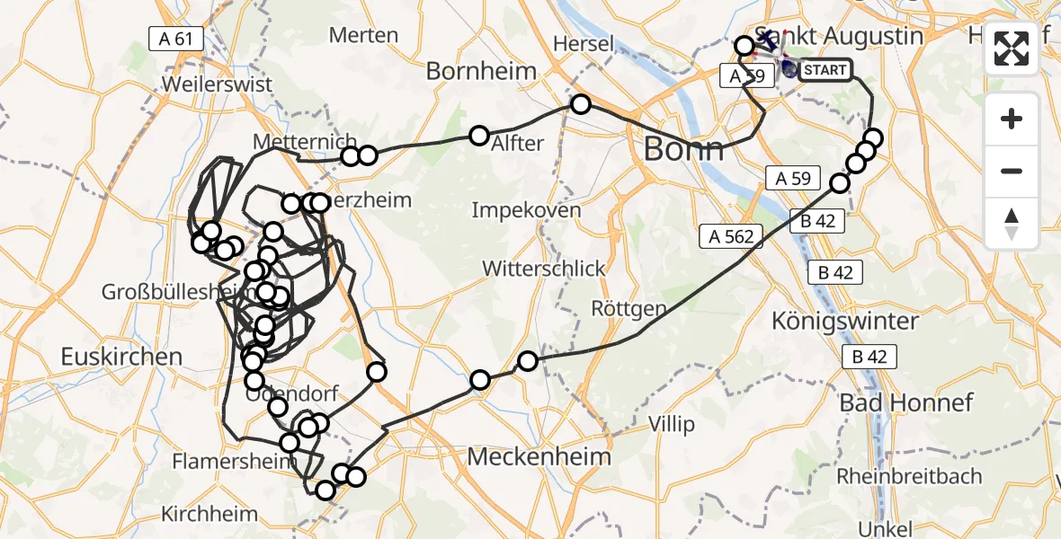 Flugroute Polizeihubschrauber Sankt Augustin - Sankt Augustin, 15 Juli 2026, 11:27