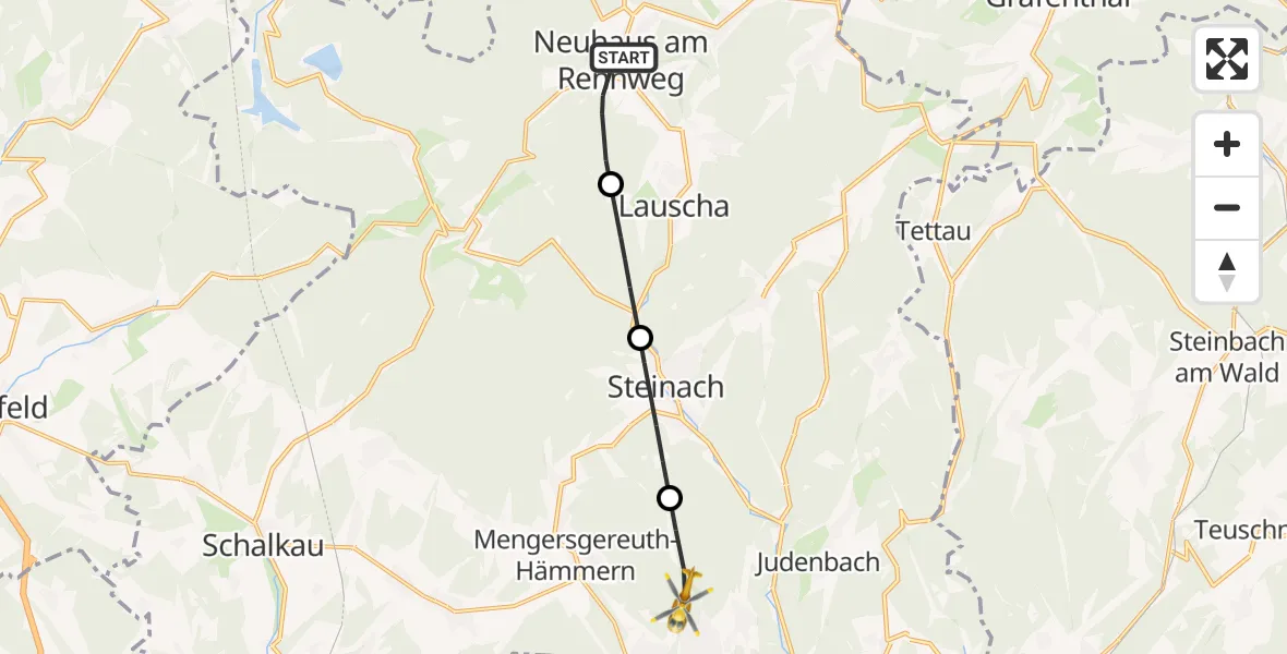 Flugroute Rettungshubschrauber Neuhaus am Rennweg - Sonneberg, 15 Juli 2026, 11:27