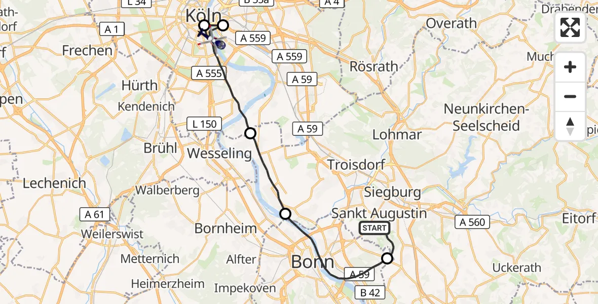 Flugroute Polizeihubschrauber Sankt Augustin - Köln, 15 Juli 2026, 11:28