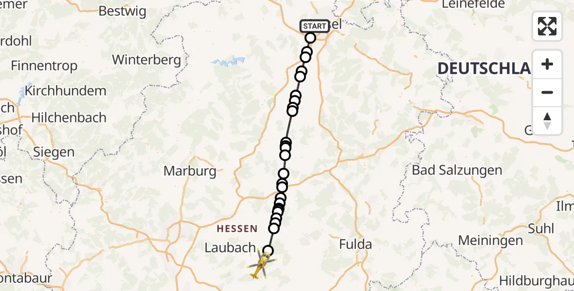 Flugroute Rettungshubschrauber Kassel - Schotten, 15 Juli 2026, 11:29