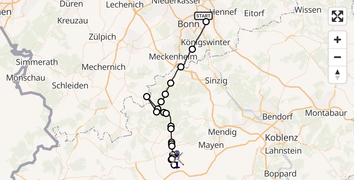 Flugroute Polizeihubschrauber Sankt Augustin - Oberelz, 15 Juli 2026, 11:31
