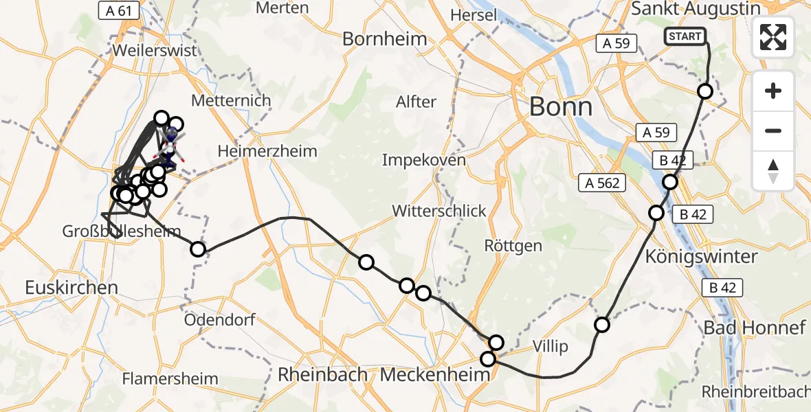 Flugroute Polizeihubschrauber Sankt Augustin - Weilerswist UL, 15 Juli 2026, 11:32