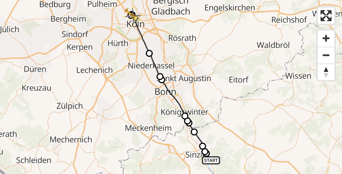 Flugroute Ambulanzhubschrauber Bad Hönningen - Sankt Vinzenz Krankenhaus Hubschrauberlandeplatz, 15 Juli 2026, 11:38