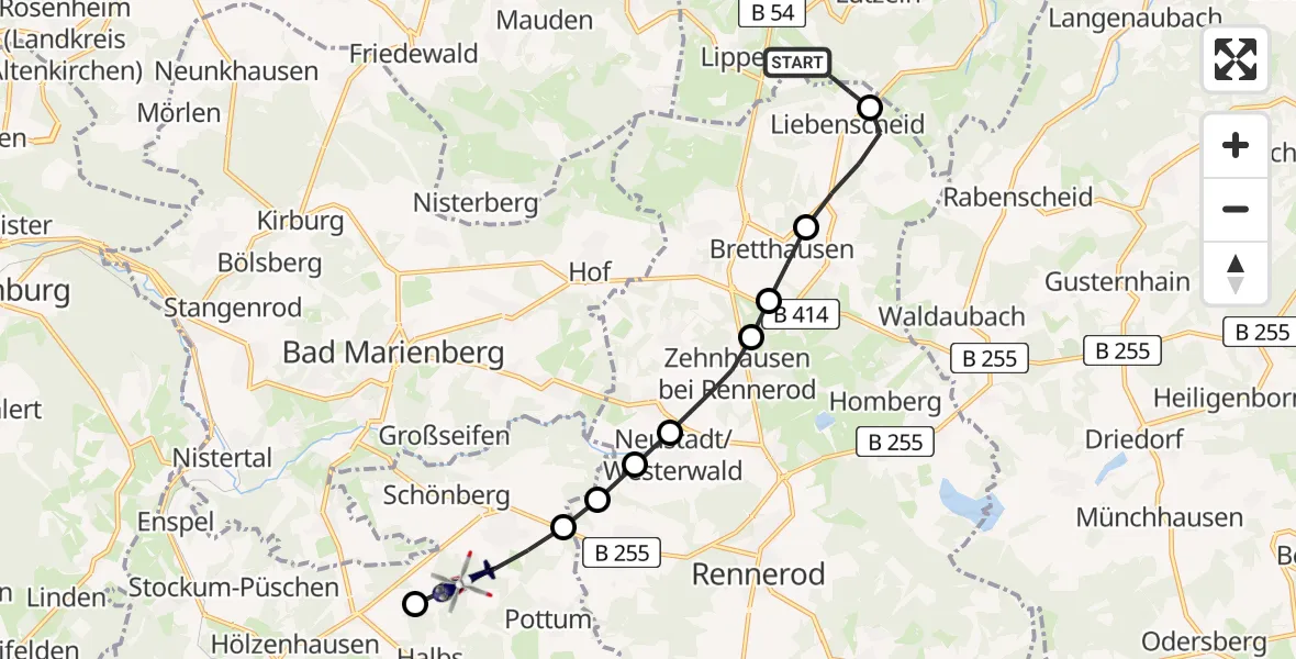 Flugroute Polizeihubschrauber Siegerland Flughafen - Höhn, 15 Juli 2026, 11:46
