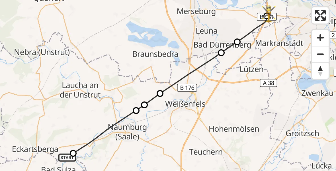 Flugroute Rettungshubschrauber Lanitz-Hassel-Tal - ADAC Air Rescue Station Leipzig/Schkeuditz-Dölzig Hubschrauberlandeplatz (Christoph 61), 15 Juli 2026, 11:47
