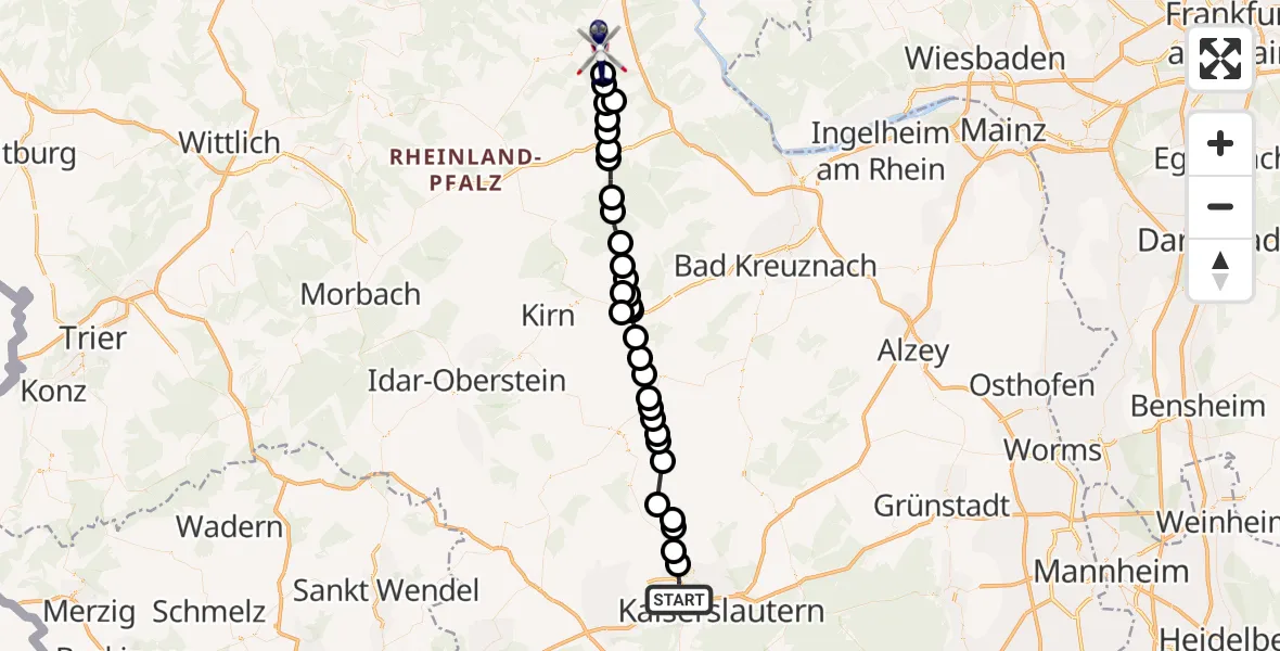 Flugroute Polizeihubschrauber Kaiserslautern - Lingerhahn, 15 Juli 2026, 11:52