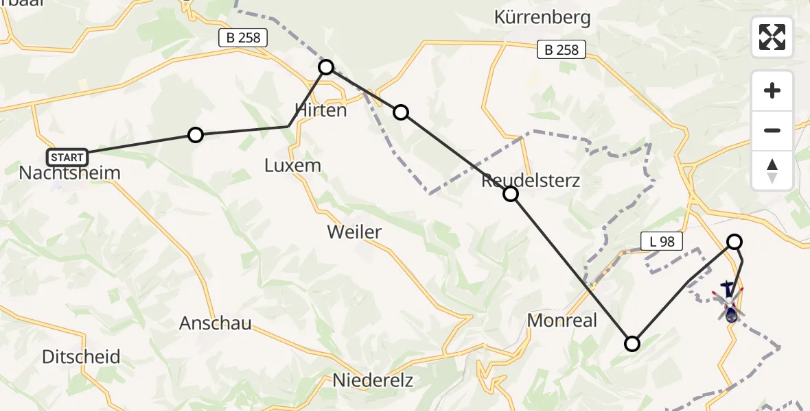 Flugroute Polizeihubschrauber Nachtsheim - Mayen, 15 Juli 2026, 12:05