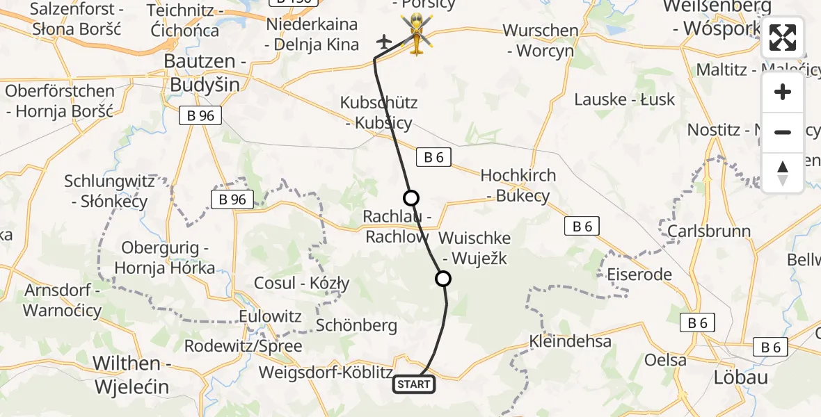 Flugroute Rettungshubschrauber Cunewalde - Bautzen Flugplatz, 15 Juli 2026, 12:11