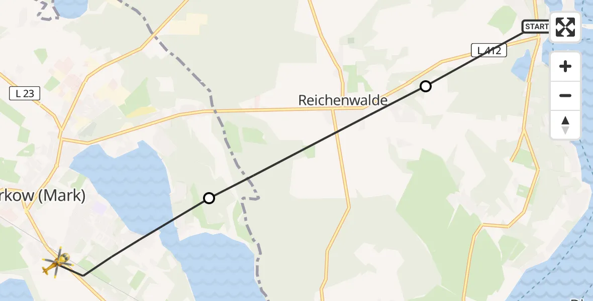 Flugroute Rettungshubschrauber Bad Saarow - Storkow (Mark), 15 Juli 2026, 12:12