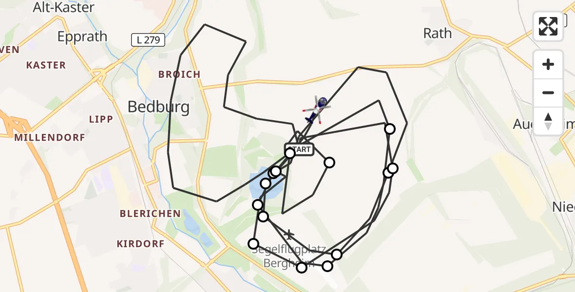 Flugroute Polizeihubschrauber Bedburg - Bedburg, 15 Juli 2026, 12:13