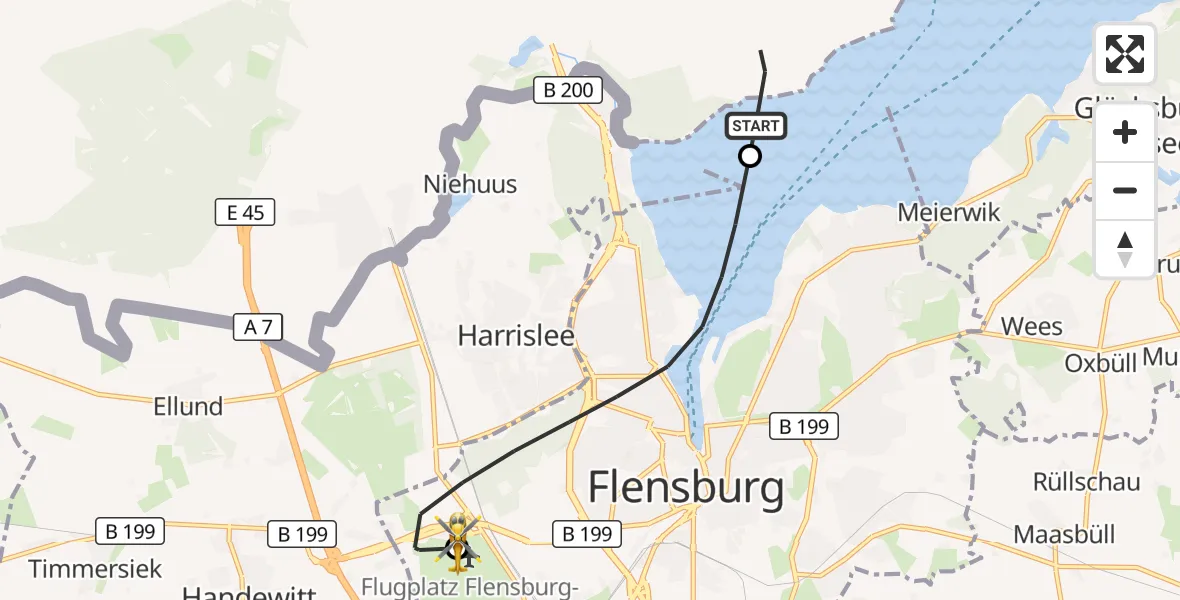 Flugroute Ambulanzhubschrauber Skomagerhuse - Flensburg-Schäferhaus Flughafen, 15 Juli 2026, 12:16