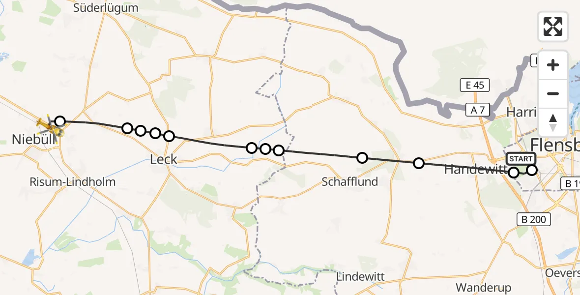 Flugroute Ambulanzhubschrauber Flensburg-Schäferhaus Flughafen - Niebüll, 15 Juli 2026, 12:33