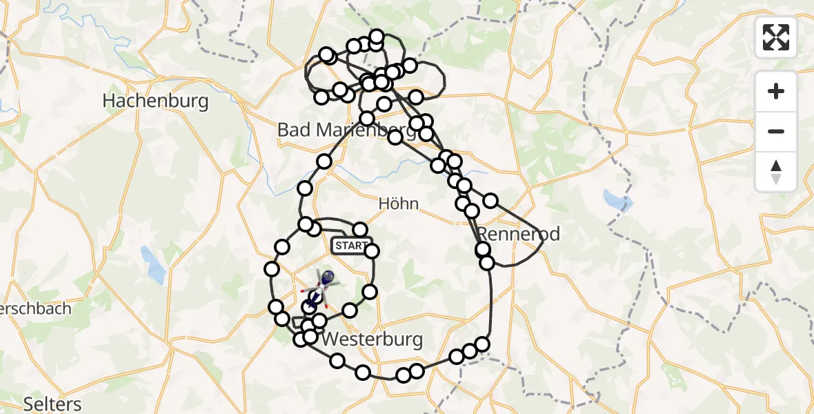 Flugroute Polizeihubschrauber Ailertchen - Langenhahn, 15 Juli 2026, 12:36