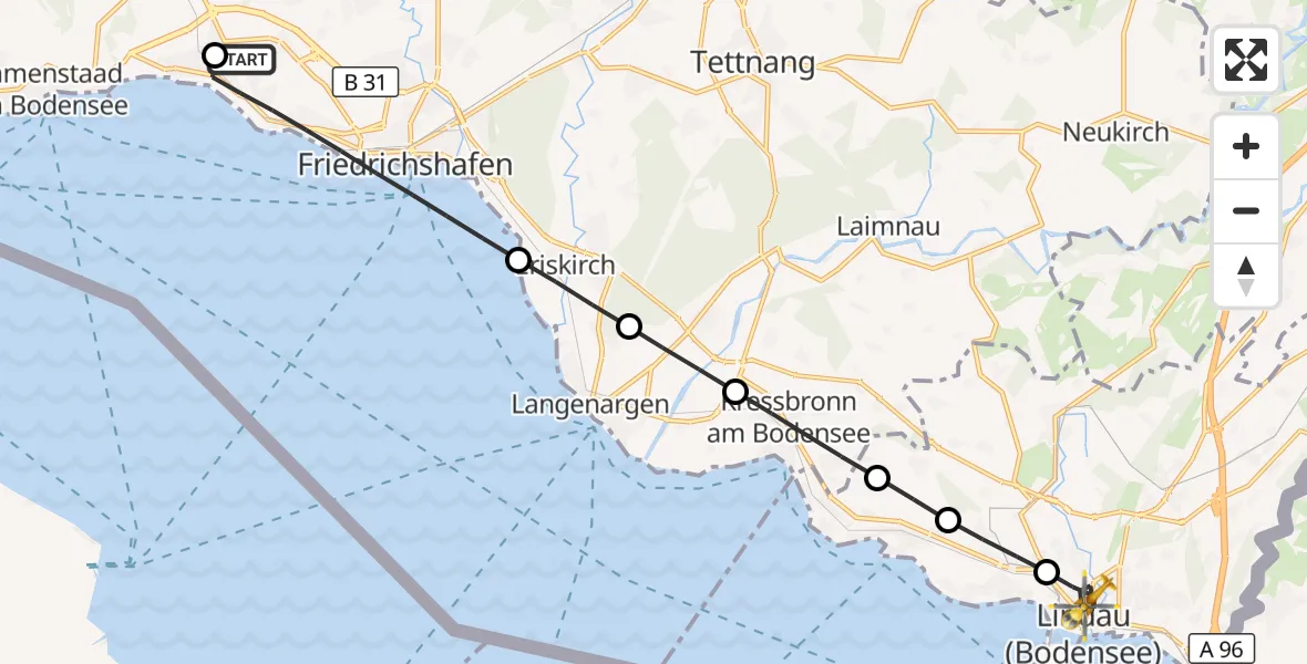 Flugroute Rettungshubschrauber Friedrichshafen Hospital - Lindau (Bodensee), 15 Juli 2026, 12:37