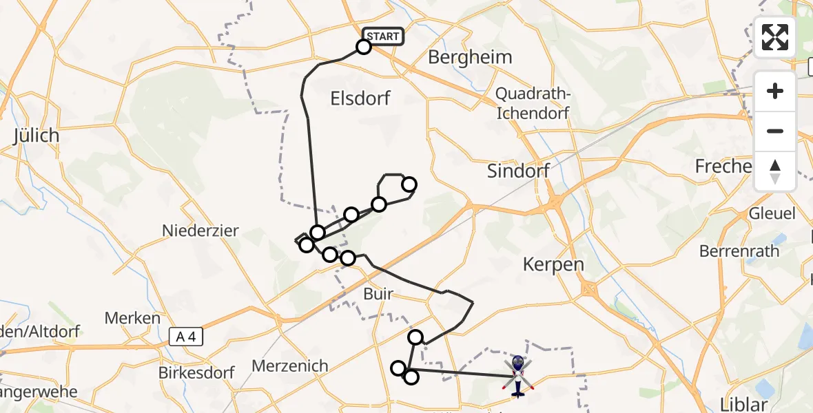 Flugroute Polizeihubschrauber Bergheim - Militärflugplatz Nörvenich, 15 Juli 2026, 12:40