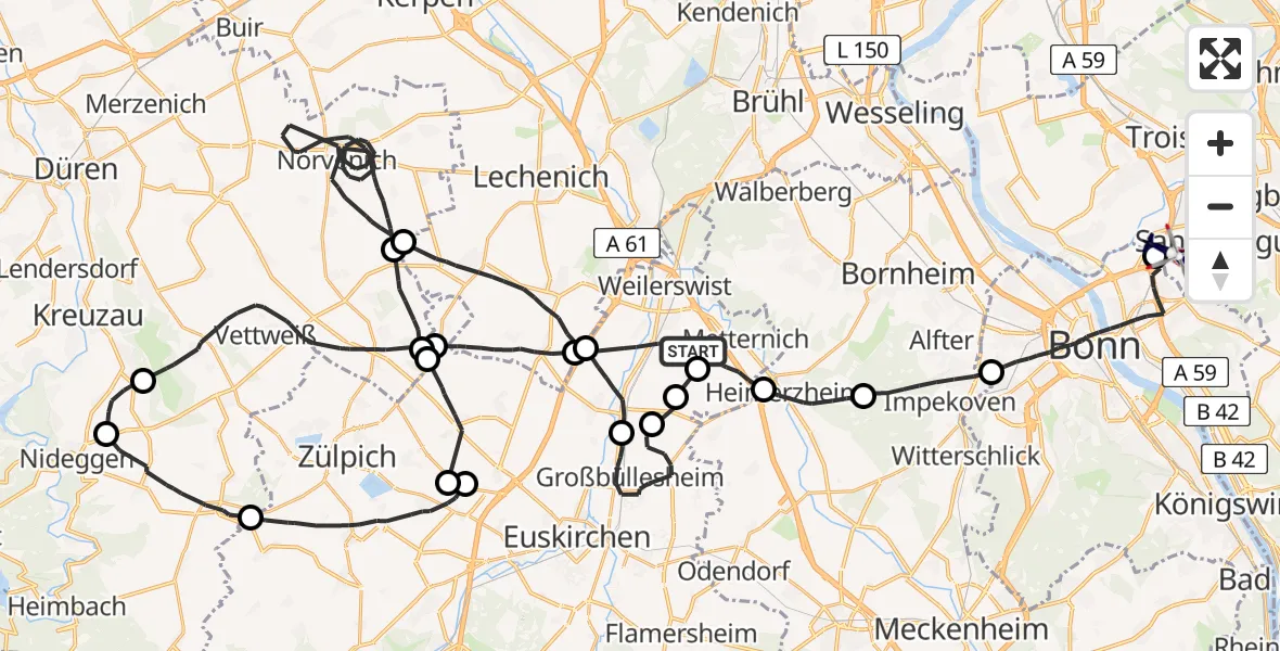 Flugroute Polizeihubschrauber Weilerswist - Sankt Augustin, 15 Juli 2026, 12:44