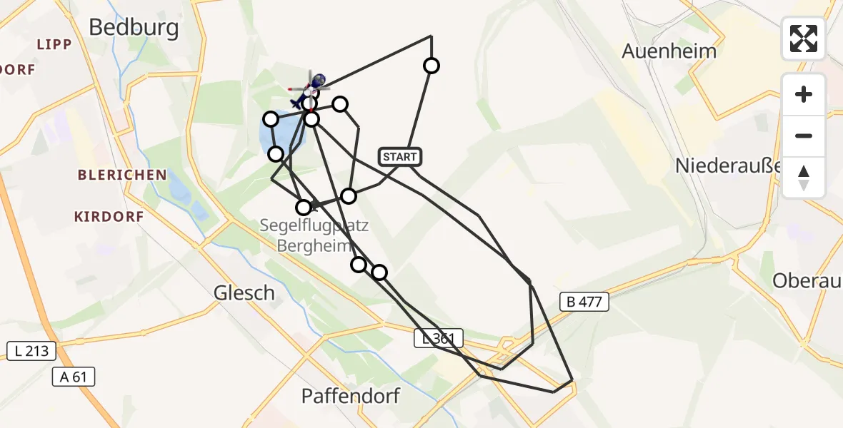 Flugroute Polizeihubschrauber Bergheim - Bedburg, 15 Juli 2026, 12:45