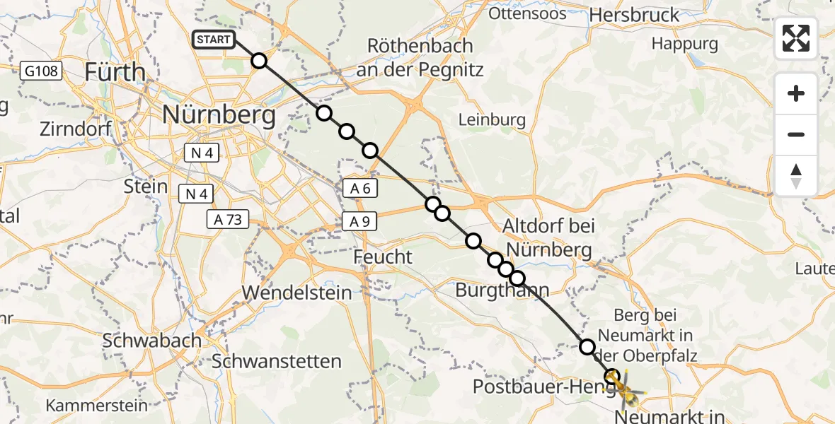 Flugroute Ambulanzhubschrauber Flughafen Nuremberg - Neumarkt i.d.OPf., 15 Juli 2026, 12:48