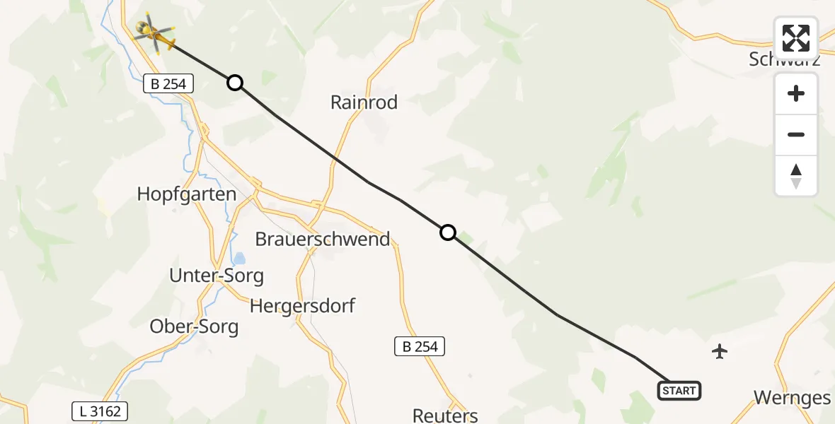 Flugroute Rettungshubschrauber Lauterbach (Hessen) - Alsfeld, 15 Juli 2026, 12:51