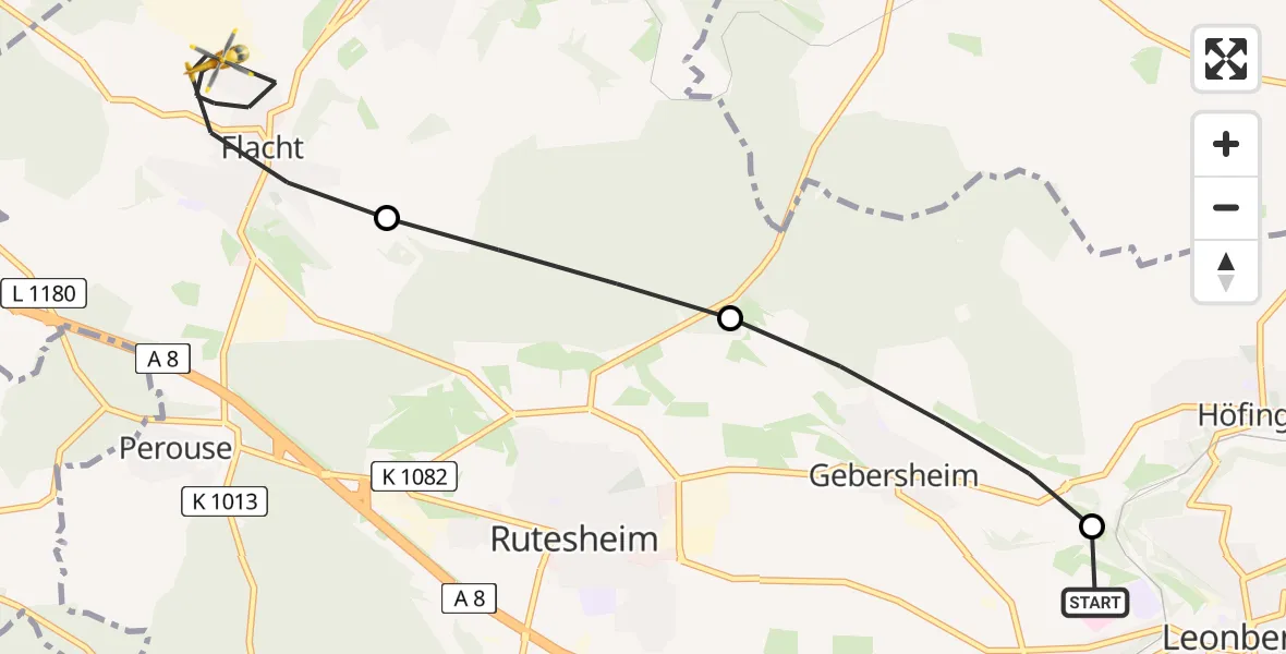 Flugroute Rettungshubschrauber Leonberg Hospital - Weissach, 15 Juli 2026, 12:51
