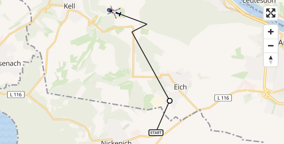 Flugroute Polizeihubschrauber Nickenich - Andernach, 15 Juli 2026, 13:03