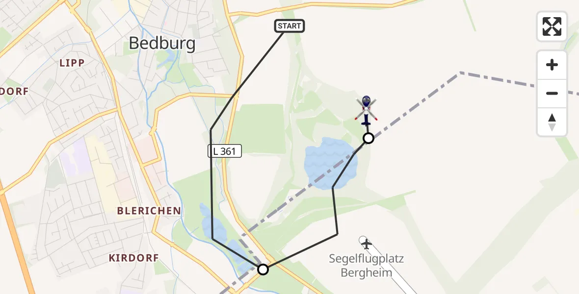 Flugroute Polizeihubschrauber Bedburg - Bedburg, 15 Juli 2026, 13:06