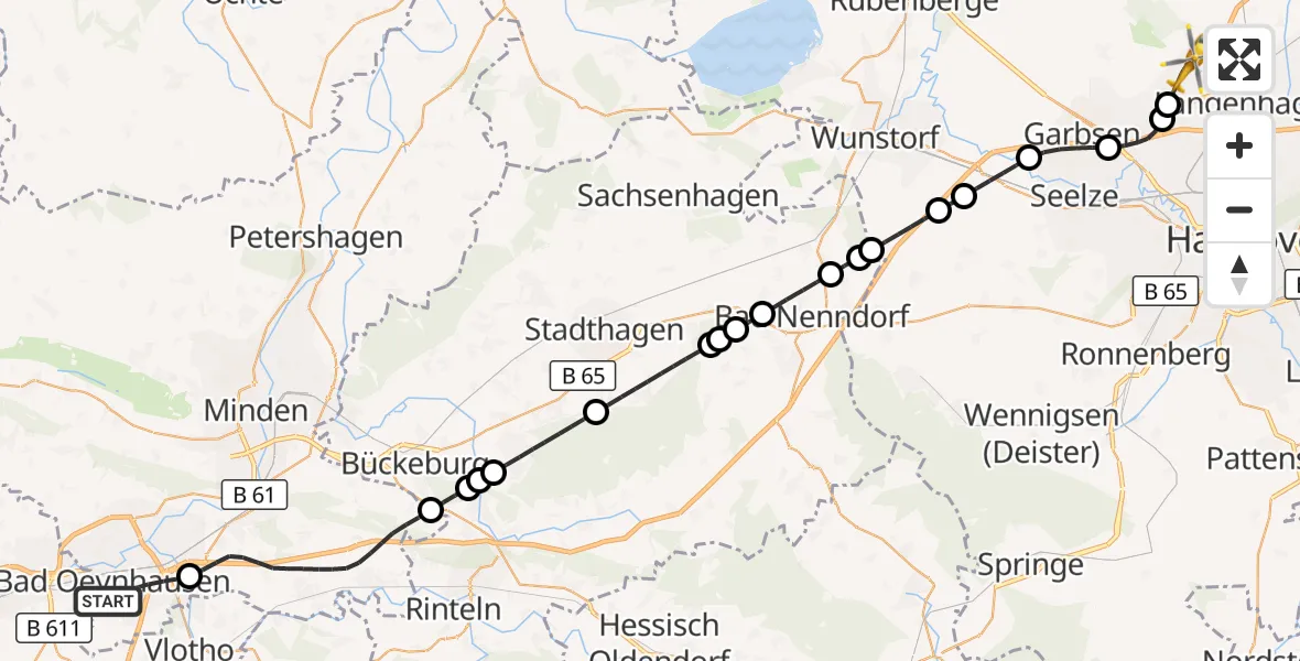 Flugroute Rettungshubschrauber Bad Oeynhausen - Flughafen Hannover, 15 Juli 2026, 13:12