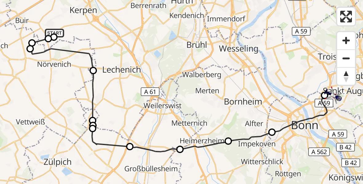 Flugroute Polizeihubschrauber Kerpen - Sankt Augustin, 15 Juli 2026, 13:19
