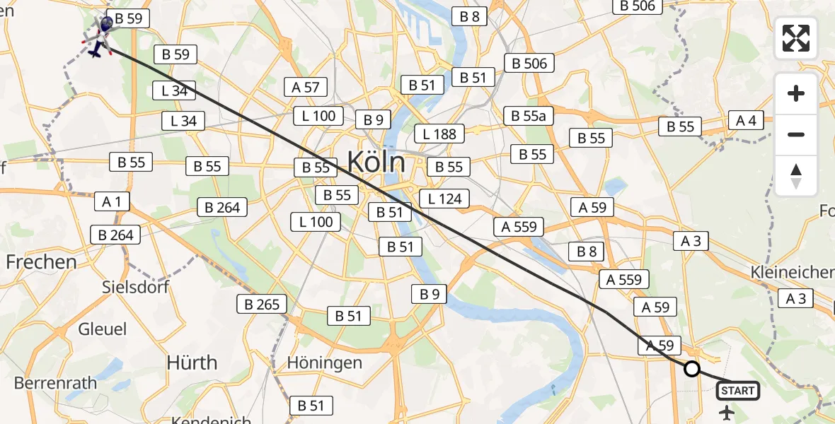 Flugroute Polizeihubschrauber Köln Bonn Flughafen - Köln, 15 Juli 2026, 13:19