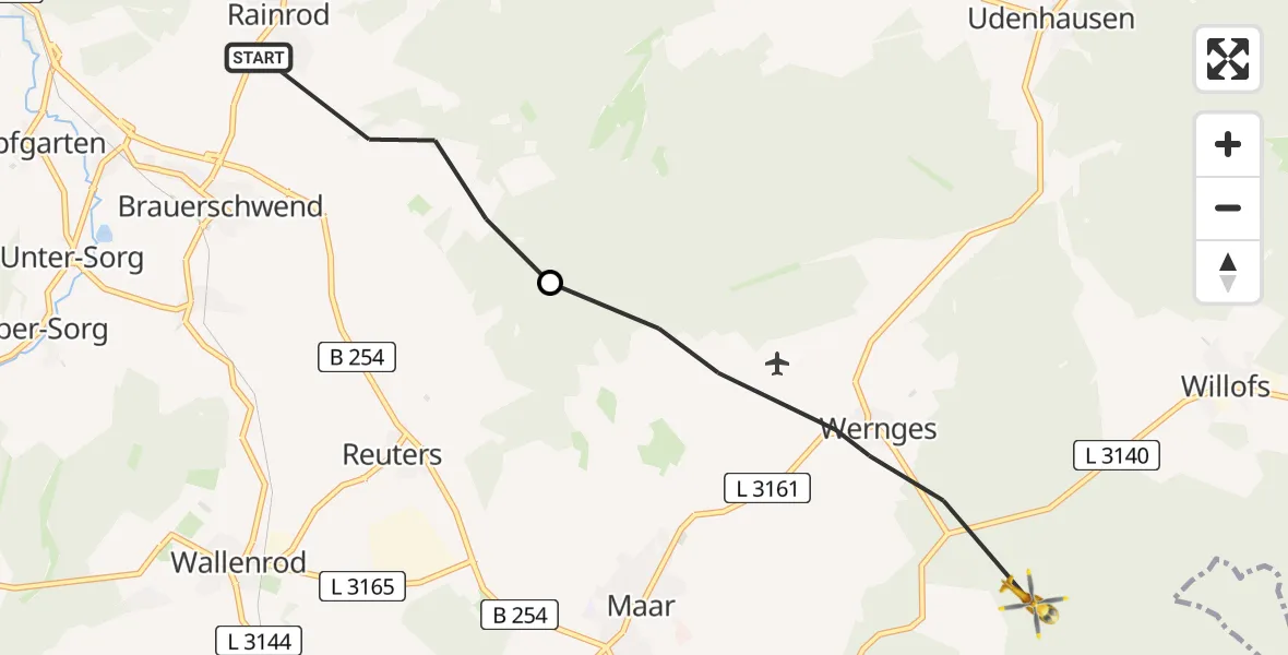Flugroute Rettungshubschrauber Schwalmtal - Wartenberg, 15 Juli 2026, 13:20