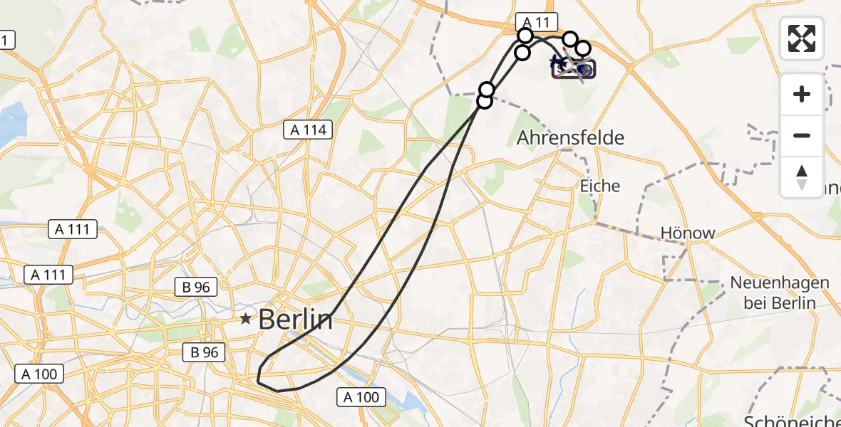 Flugroute Polizeihubschrauber Ahrensfelde Hubschrauberlandeplatz - Ahrensfelde Hubschrauberlandeplatz, 15 Juli 2026, 13:27