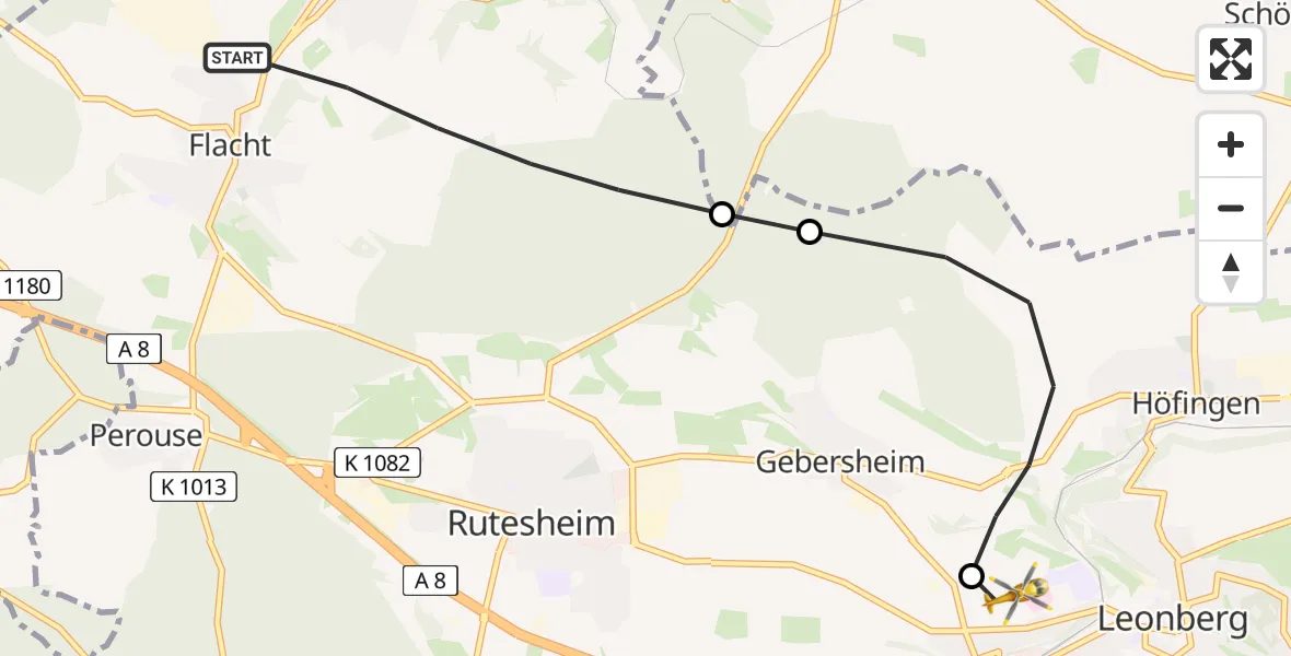 Flugroute Rettungshubschrauber Weissach - Leonberg Hospital, 15 Juli 2026, 13:27