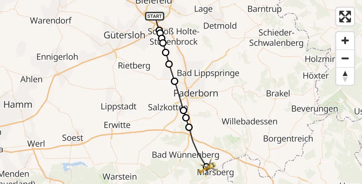 Flugroute Rettungshubschrauber Bielefeld - Marsberg, 15 Juli 2026, 14:18