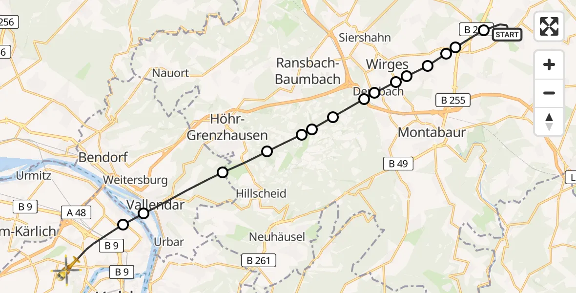 Flugroute Rettungshubschrauber Meudt - Koblenz, 15 Juli 2026, 14:26