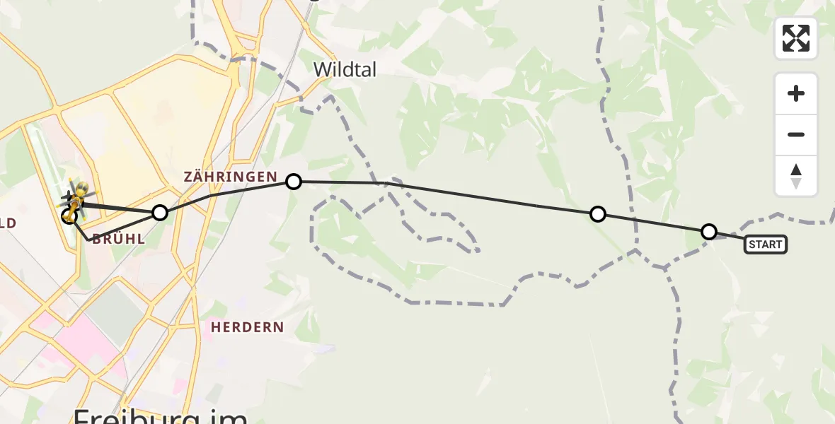 Flugroute Ambulanzhubschrauber Stegen - Freiburg im Breisgau Flugplatz, 15 Juli 2026, 14:52