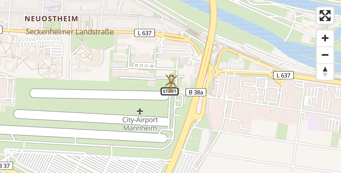 Flugroute Rettungshubschrauber Mannheim-City Flughafen - Mannheim-City Flughafen, 15 Juli 2026, 14:58