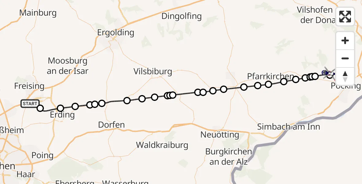 Flugroute Polizeihubschrauber München Flughafen - Tettenweis, 15 Juli 2026, 14:59