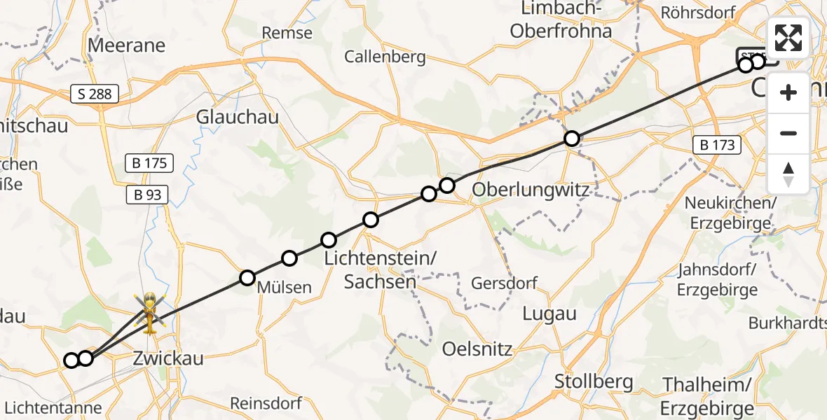 Flugroute Rettungshubschrauber Flemmingstraße Hospital Rooftop - Zwickau, 15 Juli 2026, 15:19