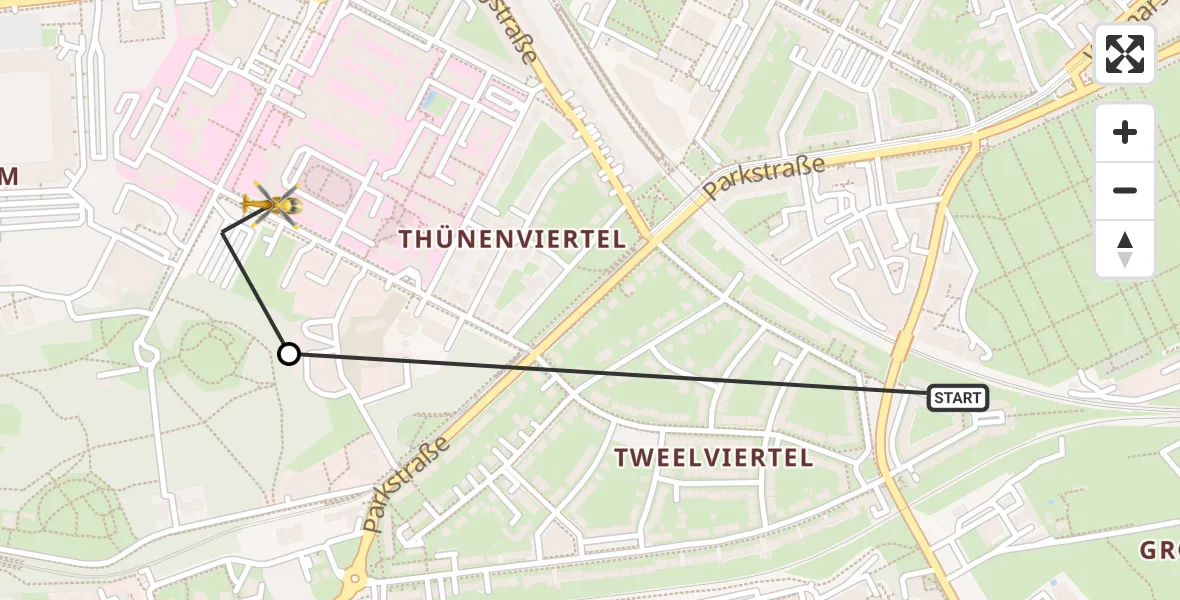 Flugroute Rettungshubschrauber Rostock - Rostock University Hubschrauberlandeplatz, 15 Juli 2026, 15:22