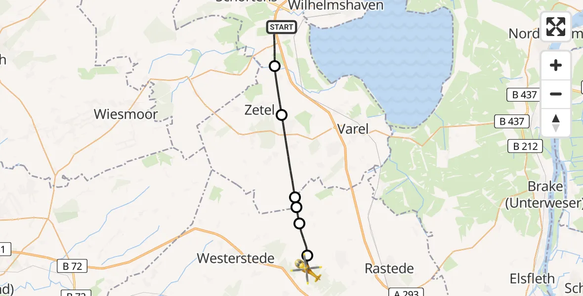 Flugroute Rettungshubschrauber Sande - Bad Zwischenahn, 15 Juli 2026, 15:36