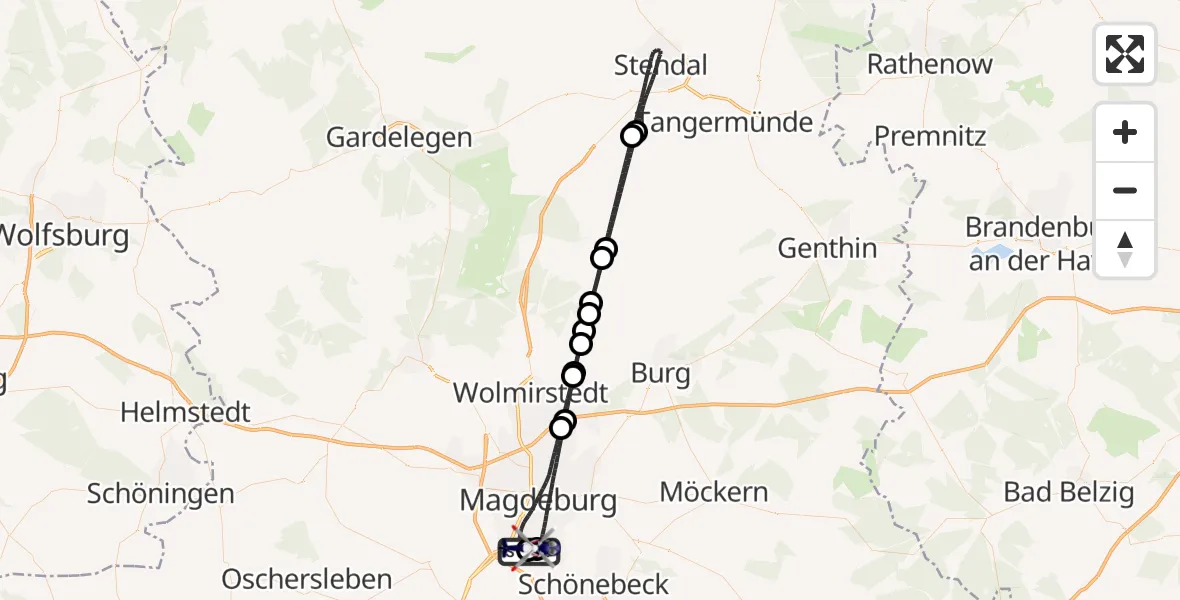 Flugroute Polizeihubschrauber Magdeburg City Flugplatz - Magdeburg, 15 Juli 2026, 15:36