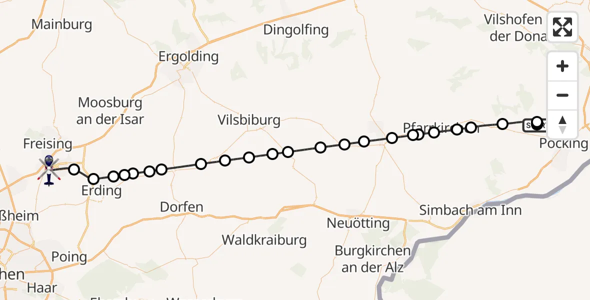Flugroute Polizeihubschrauber Tettenweis - München Flughafen, 15 Juli 2026, 15:42