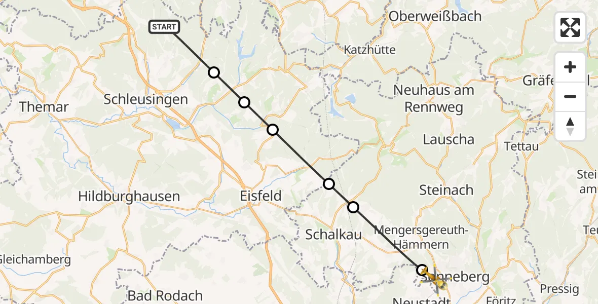 Flugroute Rettungshubschrauber Schleusingen - Sonneberg, 15 Juli 2026, 15:57
