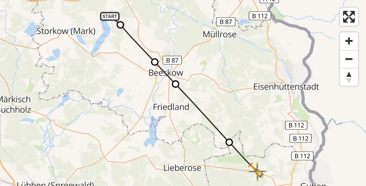 Flugroute Rettungshubschrauber Bad Saarow - Schenkendöbern, 15 Juli 2026, 16:00