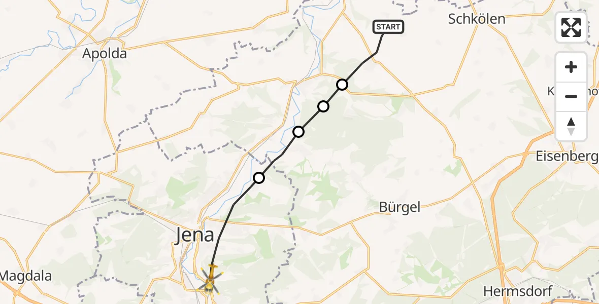 Flugroute Rettungshubschrauber Frauenprießnitz - Jena, 15 Juli 2026, 16:00
